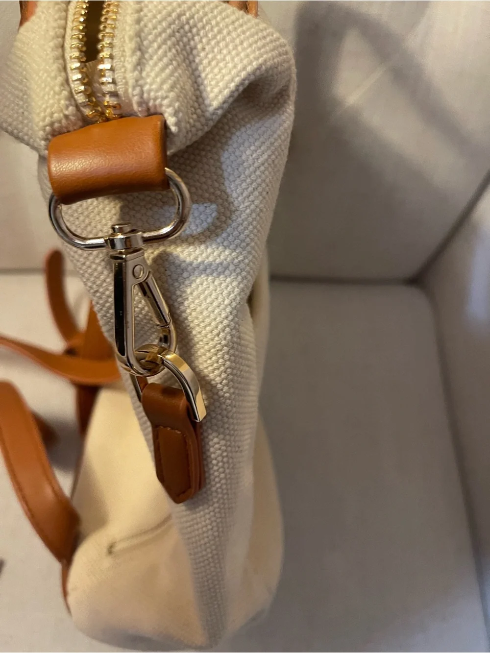 Canvas Cream Backpack with Tan Accent